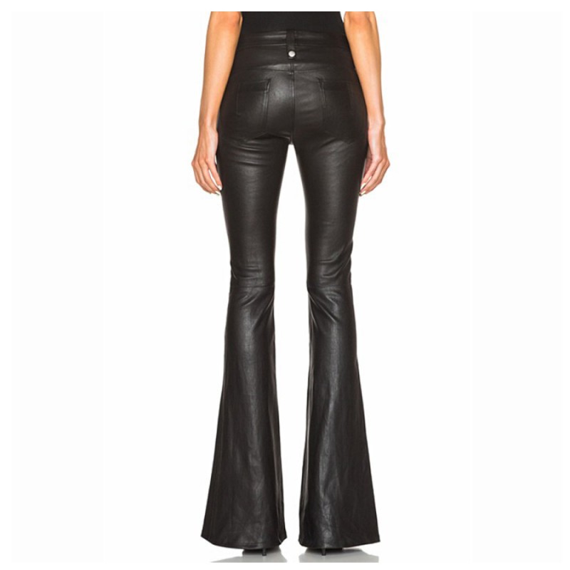 Women Punk Drawstring Slim Hip Pant Pu Lacing Leather Pants